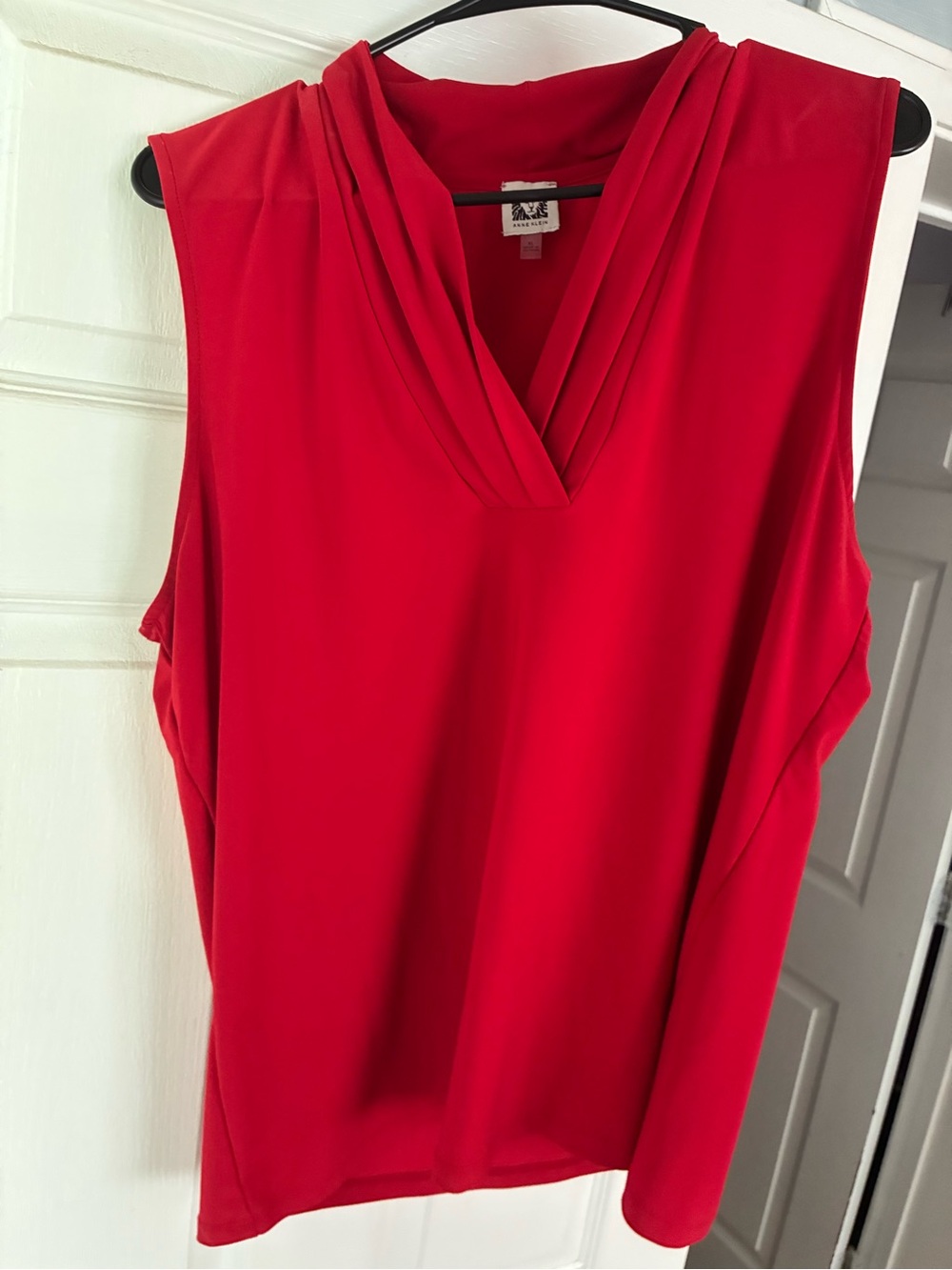 Anne Klein Red Sleeveless Draped V-Neck Blouse XL